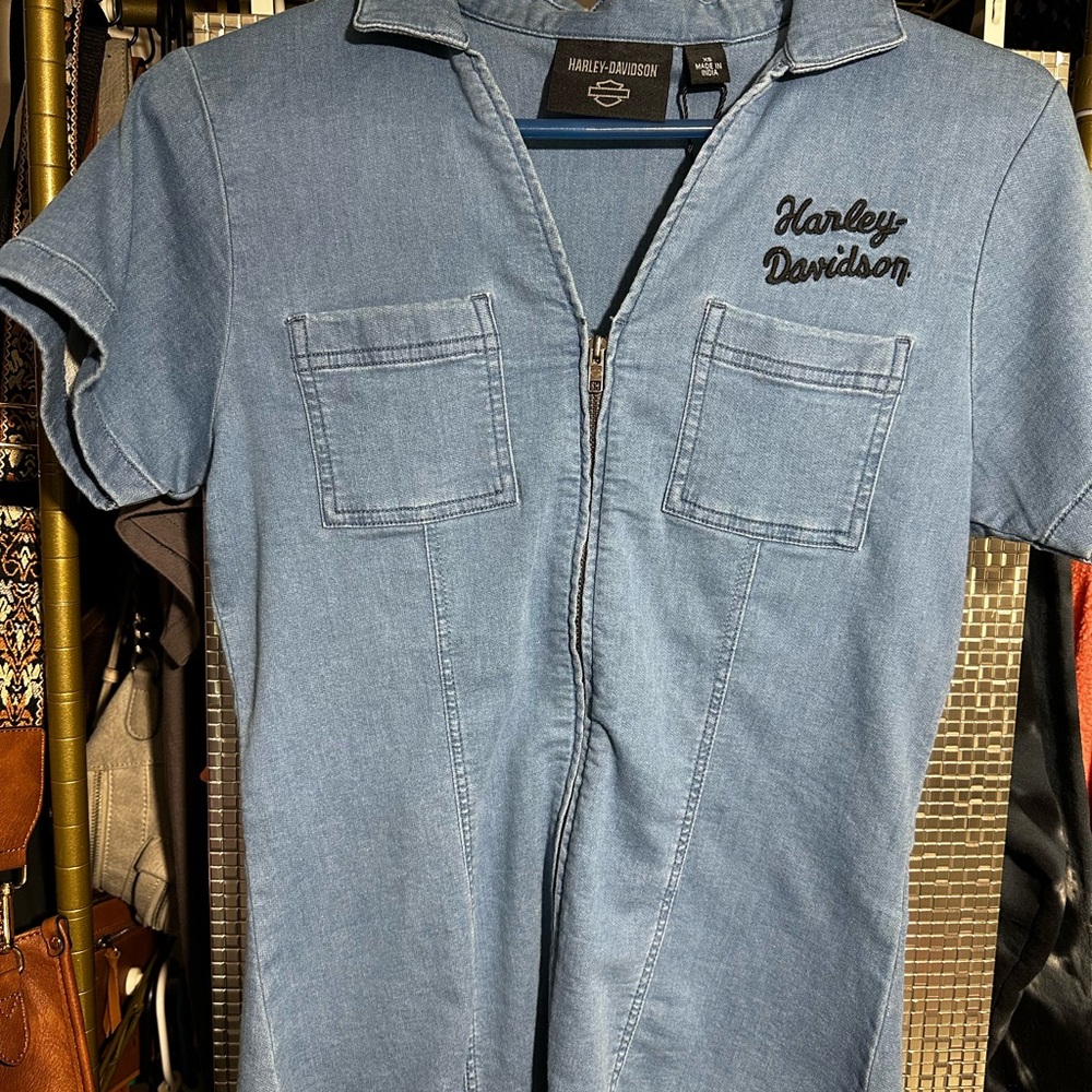 Harley Davidson Denim Zip Up Short Sleeve